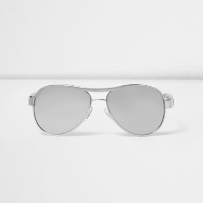 Boys silver brushed aviator sunglasses
